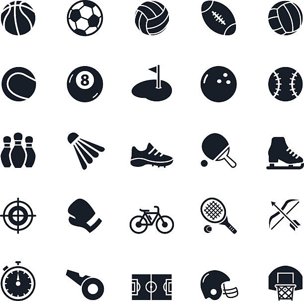 ilustraciones, imágenes clip art, dibujos animados e iconos de stock de iconos de deporte  - artículos deportivos