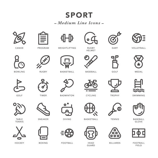Sport - Medium Line Icons Sport - Medium Line Icons - Vector EPS 10 File, Pixel Perfect 30 Icons. rugby ball stock illustrations