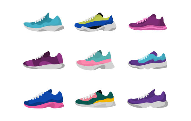 Sport sneakers shoes. Sport, running, fitness, workout shoes. Vector Sport sneakers shoes. Sport, running, fitness workout shoes Vector illustration sports shoe stock illustrations