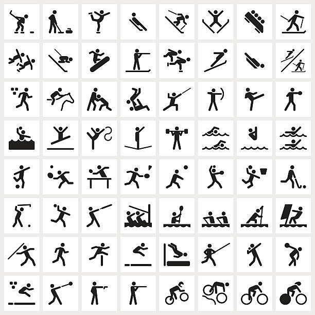 illustrazioni stock, clip art, cartoni animati e icone di tendenza di sport simboli - tappeto elastico