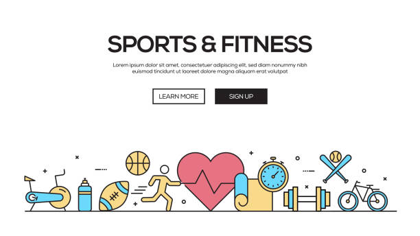 スポーツとフィットネス フラット ライン Web バナー デザイン