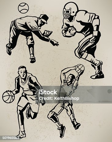 istock Sports Athletes - Football, Baseball, Basketball, Retro Style 501965563