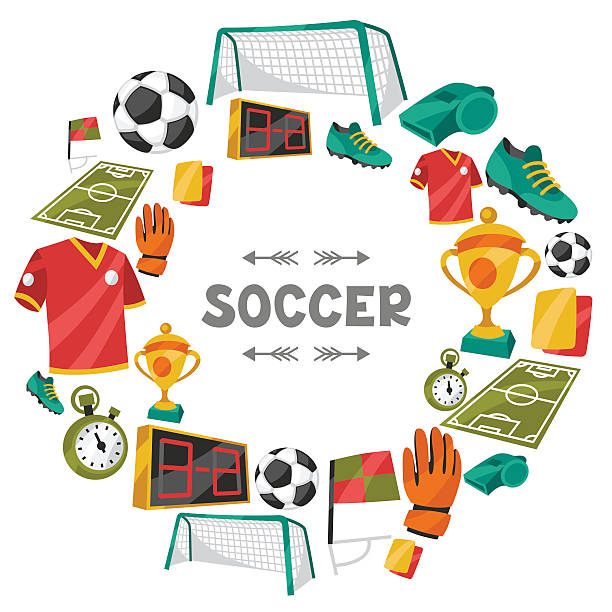 Sports background with soccer football symbols Sports background with soccer football symbols in cartoon style. soccer borders stock illustrations