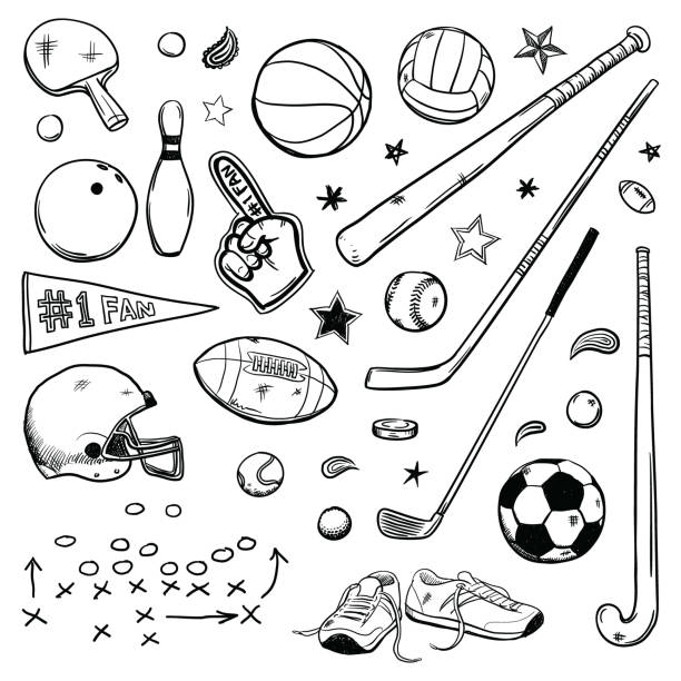 Sports doodles Various simple sports drawing doodles soccer drawings stock illustrations