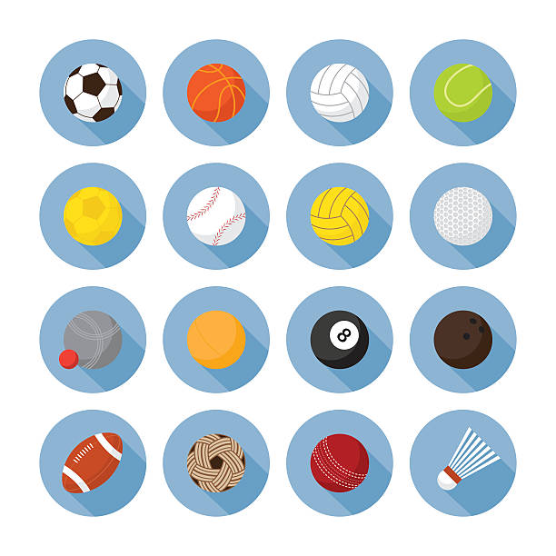 sports equipment, ball flat icons set - ayak voleybolu stock illustrations