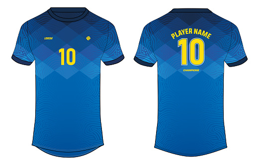 Sports jersey t shirt design concept vector template, Brazil jersey concept with front and back view for football, Cricket, soccer, Volleyball, Rugby, tennis and badminton uniform