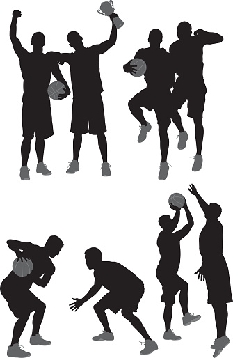 Sports men with basketball and in various action vector