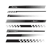 istock Sports stripes, car stickers black color. Racing decals for tuning. 1351805434