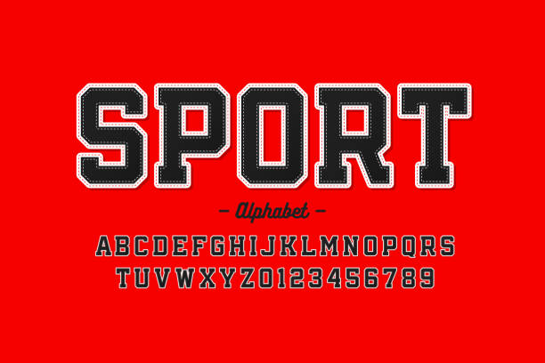 Sports uniform style font Sports uniform style font, alphabet letters and numbers, vector illustration competition stock illustrations