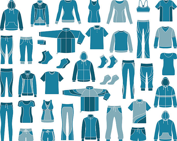 Sportswear Icons of clothes for sports and workouts soccer clipart stock illustrations