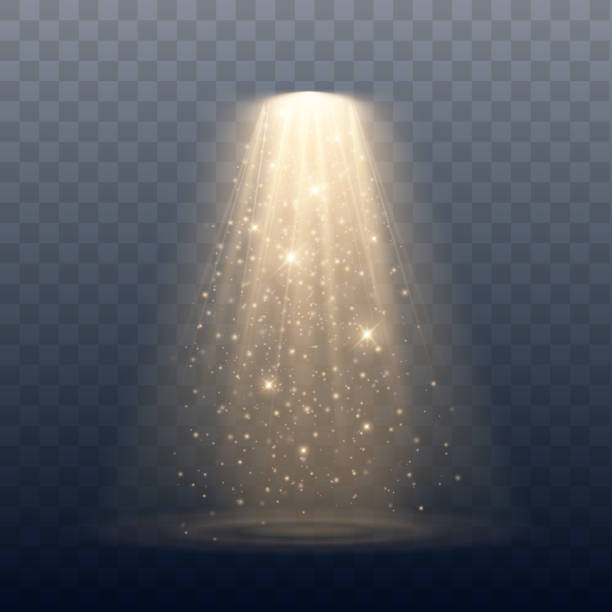 Spotlight Spotlight isolated on transparent background. Vector glowing light effect with gold rays and beams spot lit stock illustrations