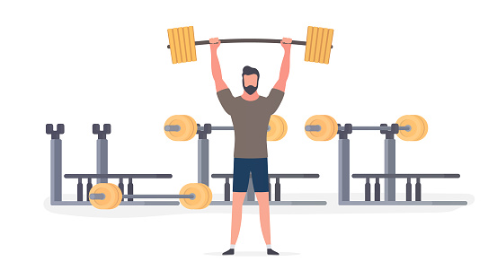 Spotsman with a barbell. A man lifts a barbell. The concept of sport and healthy lifestyle. Isolated. Vector.