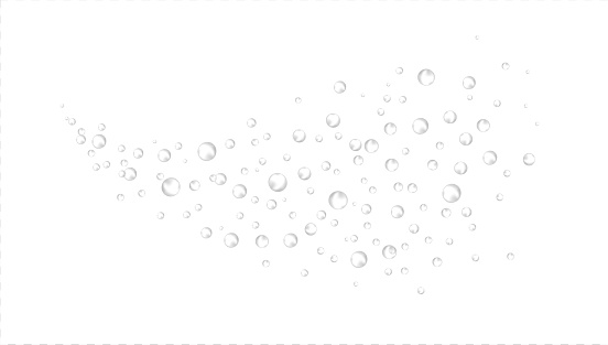 Spray of bubbles of water or air. 3d vector realistic. underwater air, rain, effervescent drink, champagne, oxygen, gas bubbles, foam or water.