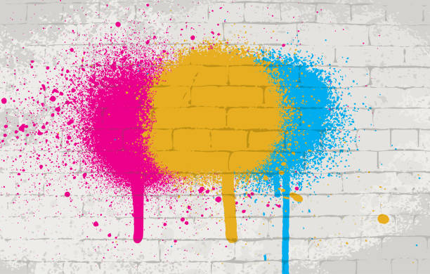 Spray paint on wall texture background Wall texture vector background with color spray paint on it. graffiti background stock illustrations