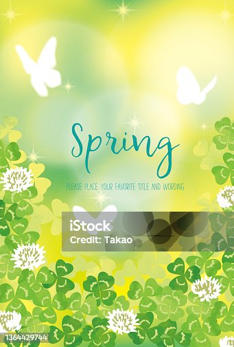 istock Spring background material of white clover and butterflies with the image of spring 1364429744