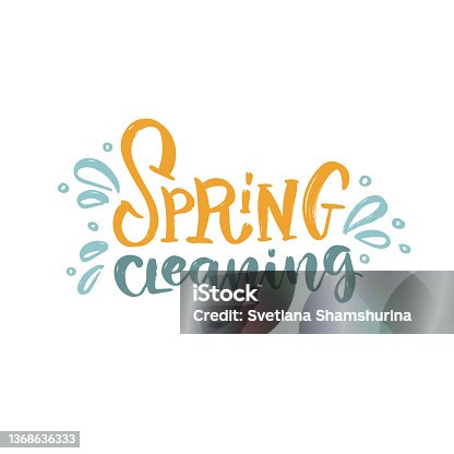 istock Spring cleaning. Hand drawn textured lettering. Vector typography with splashes. 1368636333