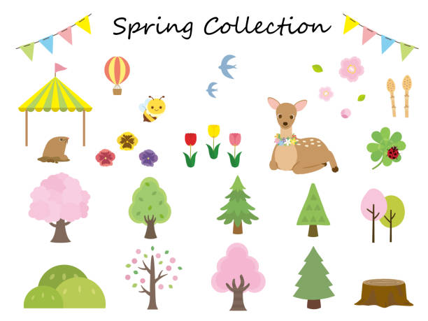 bildbanksillustrationer, clip art samt tecknat material och ikoner med vårens kollektion - roe deer
