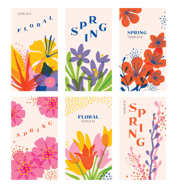 bildbanksillustrationer, clip art samt tecknat material och ikoner med våren blommiga mallar set - blomma