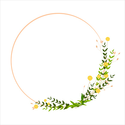 Spring frame of yellow wildflowers. Easter circle template.