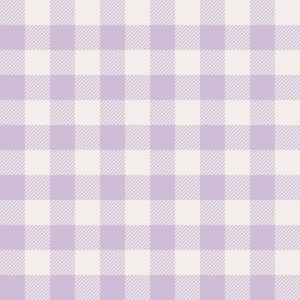 Spring gingham pattern in pastel purple. Seamless light check plaid graphic background vector for tablecloth, dress, gift wrapping, or other modern Easter holiday fashion textile print. Spring gingham pattern in pastel purple. Seamless light check plaid graphic background vector for tablecloth, dress, gift wrapping, or other modern Easter holiday fashion textile print. spring fashion stock illustrations