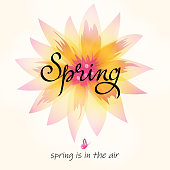 The greeting card for the coming of the spring with flower on the background