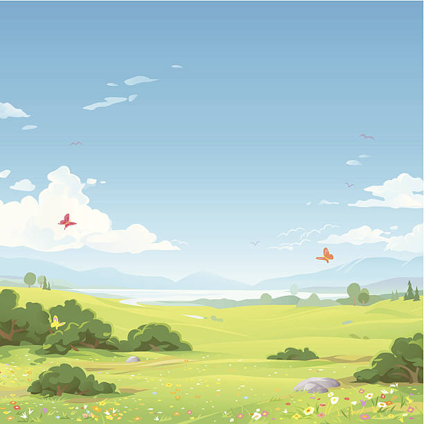 Spring Landscape vector art illustration