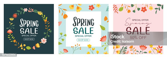 istock Spring sale banner background template with colorful flower.Can be use social media card, voucher, wallpaper,flyers, invitation, posters, brochure. 1371652806