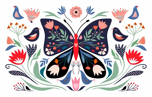 Spring time composition with floral butterfly