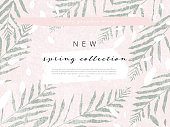 spring trendy hand drawn background textures and floral elements imitating watercolor paintings