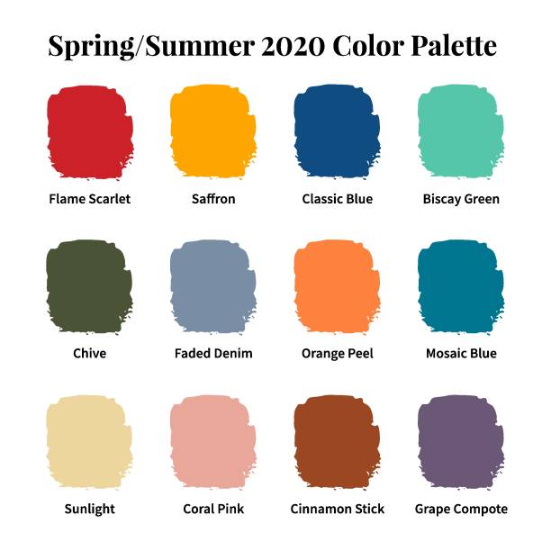 Spring/Summer 2020 Color Palette. Color swatch concept modern style. Color palette guide. Fashion trend. Design guide, catalogue. Vector illustration.  conspiracy stock illustrations