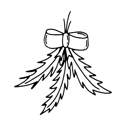 弓で結ばれたスプルース支店落書き風の白黒イラストクリスマスデザインのためのワンピース美しいベクトルのイラスト お祝いのベクターアート素材や画像を多数ご用意 Istock