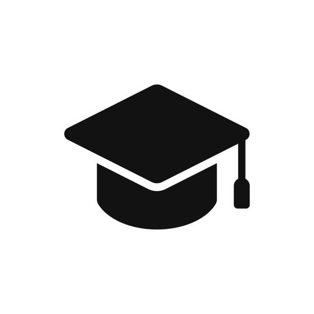 Square academic cap, Simple graduate cap silhouette icon Isolated vector icon of an academic cap. teacher symbols stock illustrations