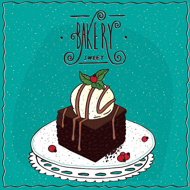 stockillustraties, clipart, cartoons en iconen met square brownie with vanilla ice cream - brownie