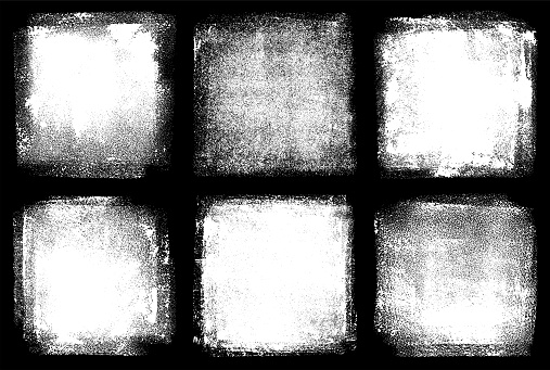 Set of grunge squares. Black texture backgrounds. Paint roller strokes.