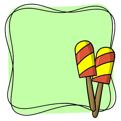 Square light green frame, copy space, popsicle on a stick. Vector , cartoon style