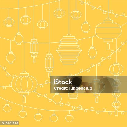 istock Square outline illustration of hanging Chinese paper lantern for mid autumn festival and lunar new year 913721310