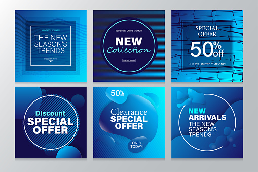Square Sale Banners Template for Social Media and Mobile apps with Abstract Geometric Background.