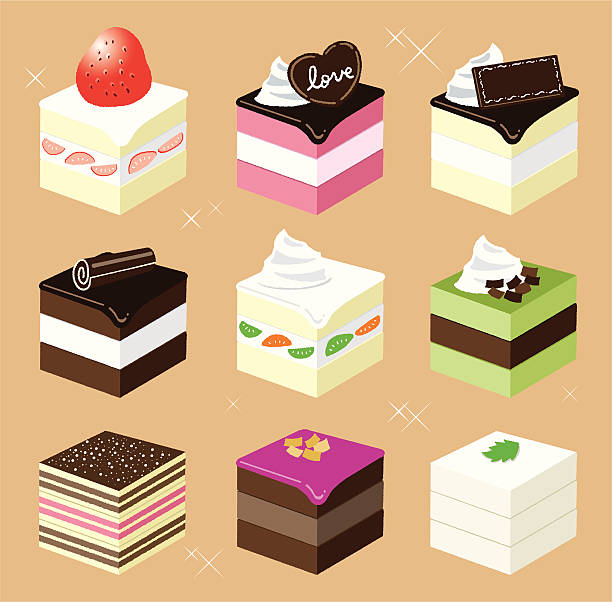 illustrazioni stock, clip art, cartoni animati e icone di tendenza di square dolci - pasticcini