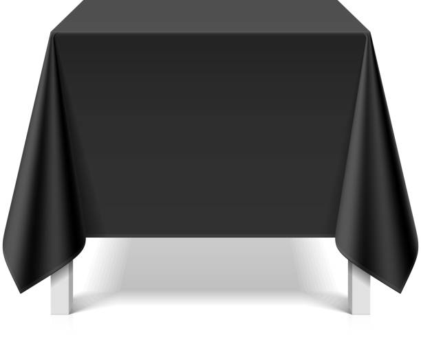 stockillustraties, clipart, cartoons en iconen met square table covered with black tablecloth - black fabric