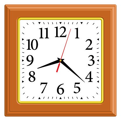 Square wall clock. Elegant style. Vector illustration
