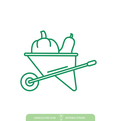 Squash Wheelbarrow Farming & Agriculture icon on a transparent base. The icon can be placed on any color background. The lines are editable. Contains vector eps file and high-resolution jpg,