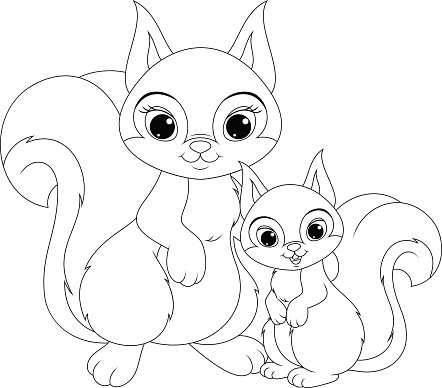 Squirrel And Baby Coloring Page Stock Illustration - Download Image Now -  iStock