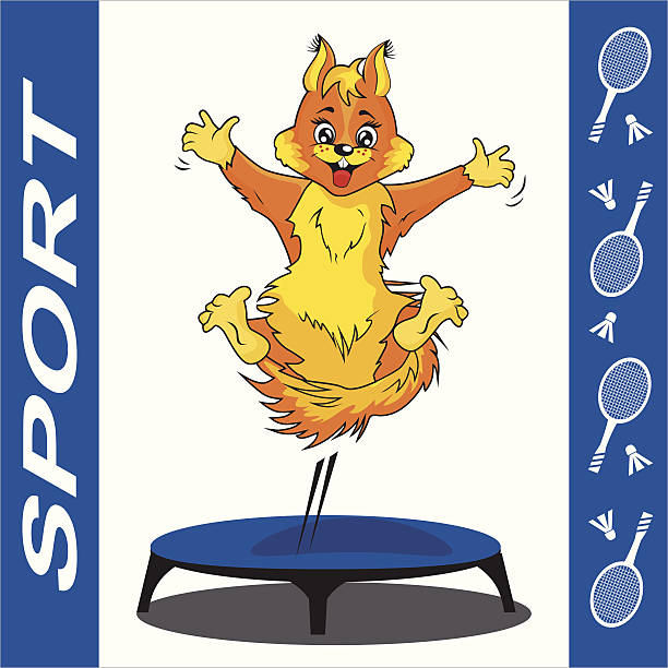 Squirrel and sports. Vector illustration. Squirrel and sports. Comics. clip art of kid jumping on trampoline stock illustrations