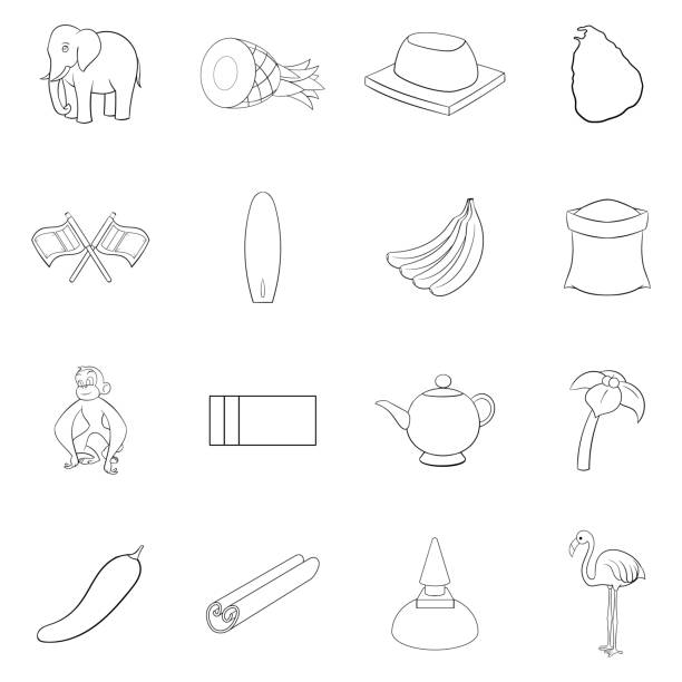 sri lanka reisesymbole set gliederung - pineapple plantation stock-grafiken, -clipart, -cartoons und -symbole