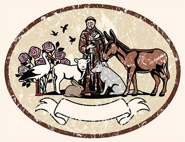St. Francis of Assisi and Animal St. Francis of Assisi - the patron saint of animals. The elements are a separate grouping from the background, so easily used elsewhere. bills saints stock illustrations