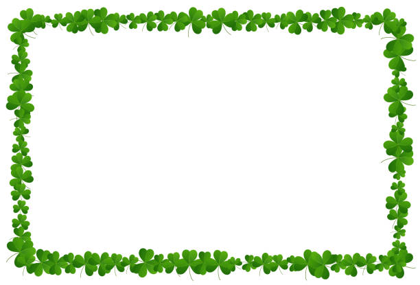 St Patricks day green clover frame border on white background St Patricks day green clover frame border on white background for posters, ads, presentations, Zoom screens, PowerPoint, wrapping paper, tablecloth, cards, invitations and more! chess borders stock illustrations