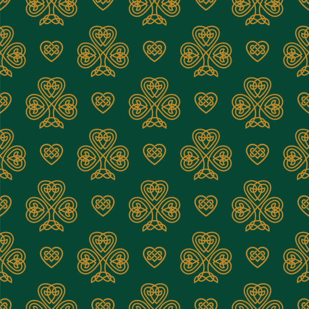 St. Patrick's day seamless pattern with Golden Shamrock. St. Patrick's day seamless pattern with Golden Shamrock. Patrick day symbol on the green background. - Illustration hse ireland stock illustrations