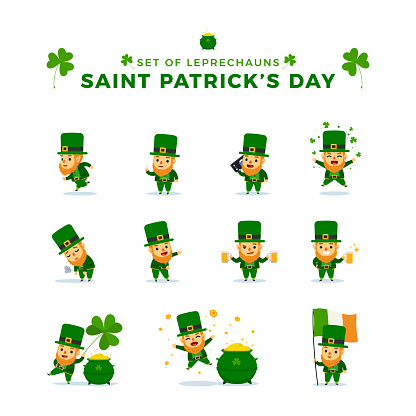 St. Patrick's Day. Set Of Leprechauns. Vector Illustration.