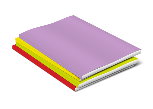 Stack of blank colored cover paperback books. Brochure, booklet, catalog or magazine pile. Vector template