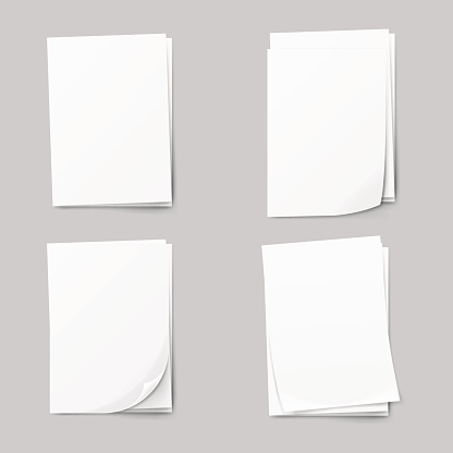 Stack of blank papers set. Realistic Collection white sheet of paper.
